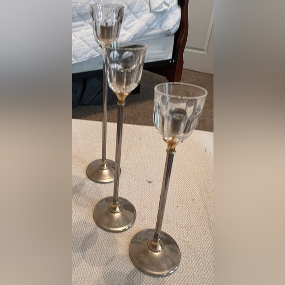 Candlestick Holder Vintage Silver Gold Glass Pedestal Home Decor Italy Set of 3 - Picture 7 of 7